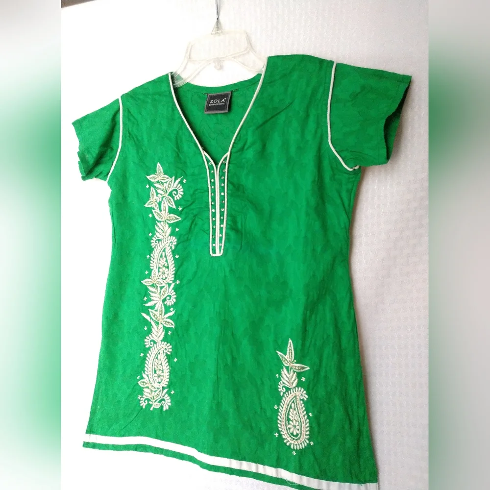 Girl's Indian Ethnic Tunic Top Green Girl's Large